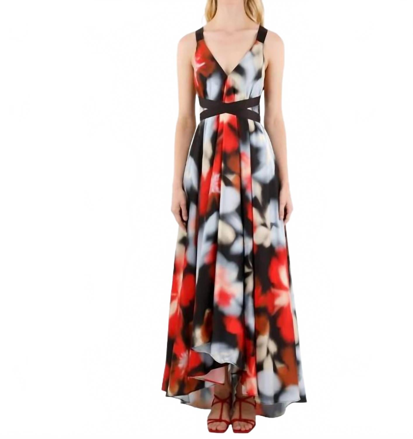 Alejandra Haze Maxi Dress With Cris Cross Tie In Red