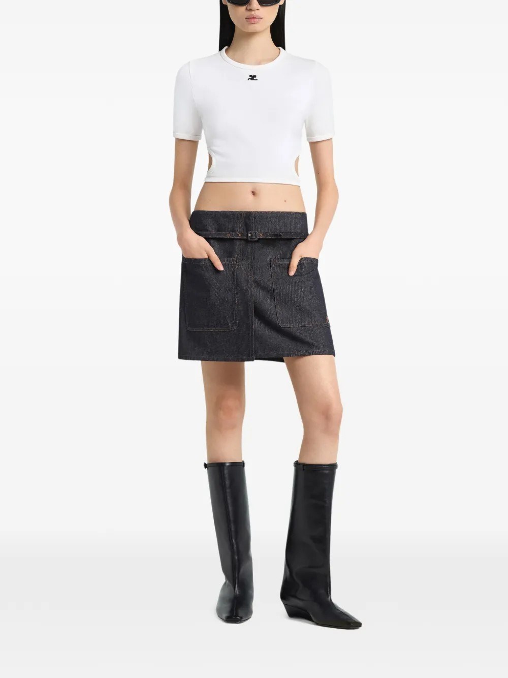 Ribbon Cut Out Contrast T-Shirt