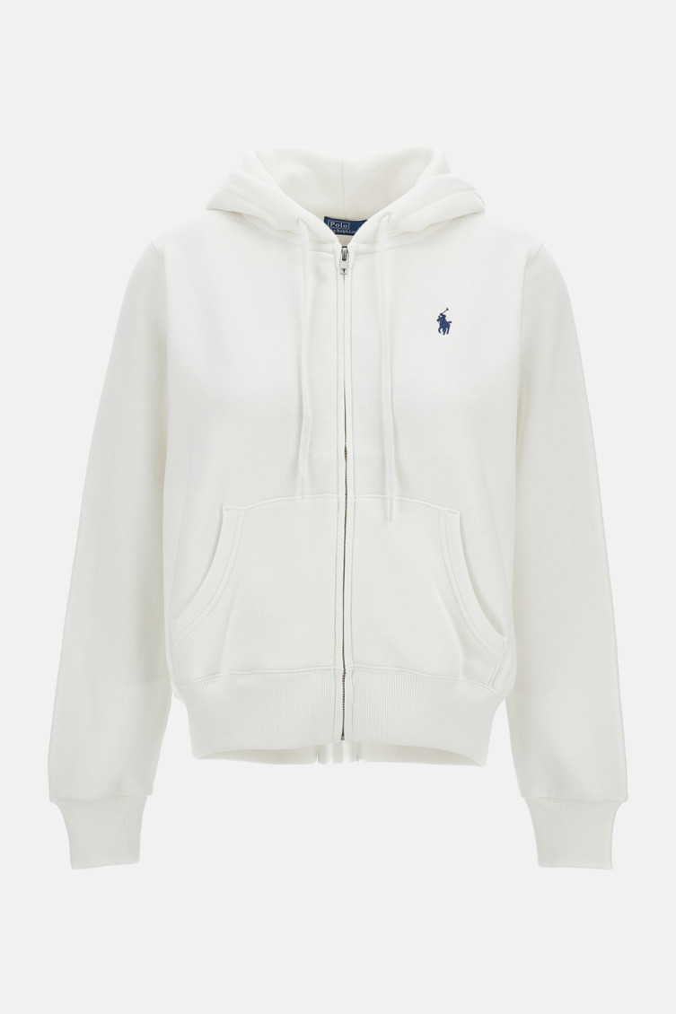 White Logo Zip-Up Hoodie
