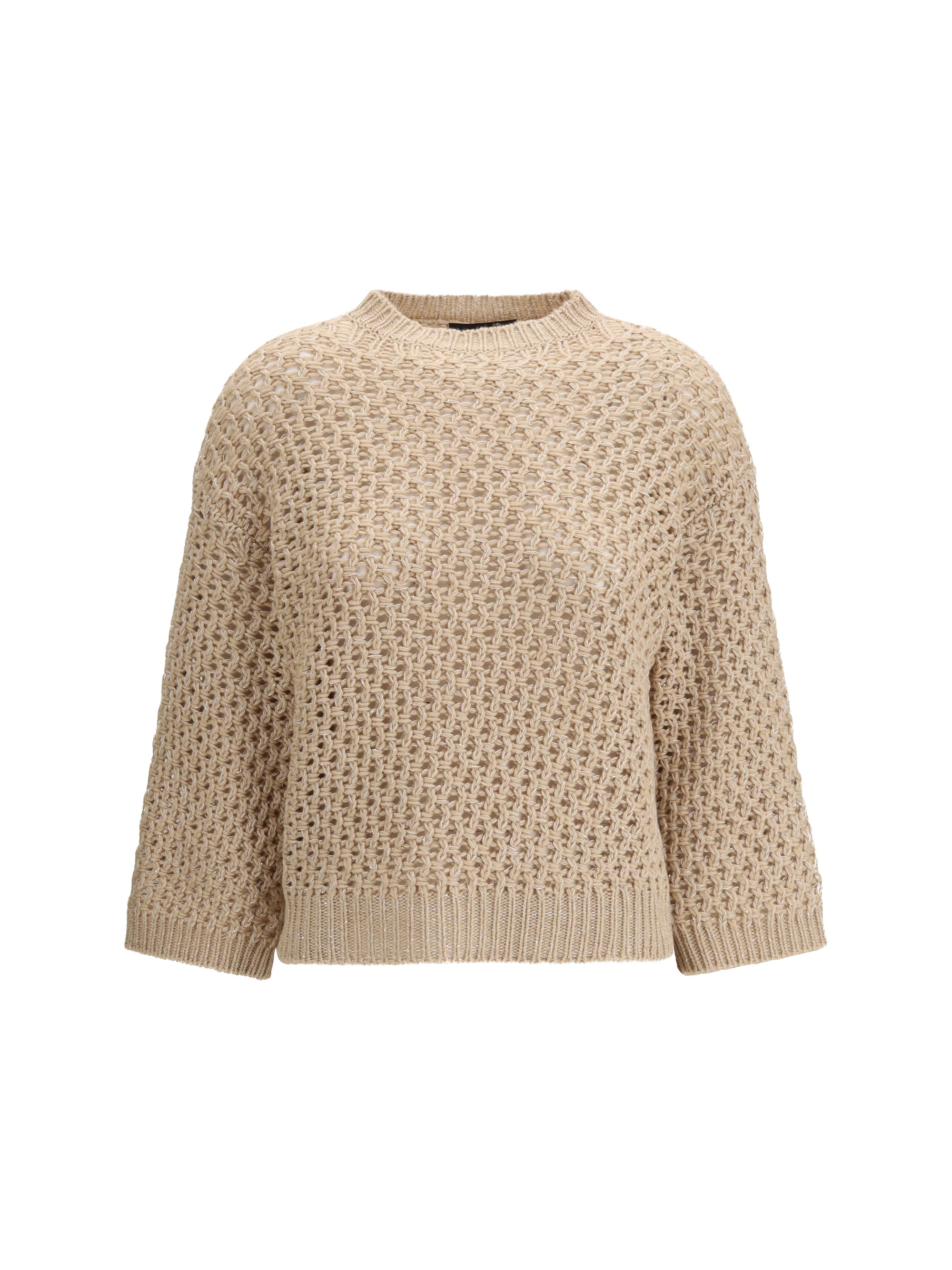 Platinum Yarn with Micro Sequins Sweater — Beige