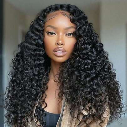 200% Density, 16-30 Inch Deep Wave Curly Lace Front Wig, Pre-Cut, Plug And Play, Pre-Bleached Knots, Glueless, Natural Color, Pre-Plucked Hairline, Be