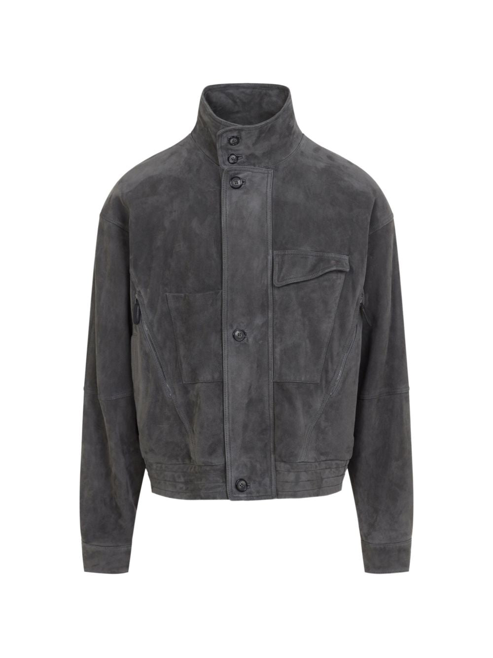 Suede Chest-Pocket Jacket — Charcoal