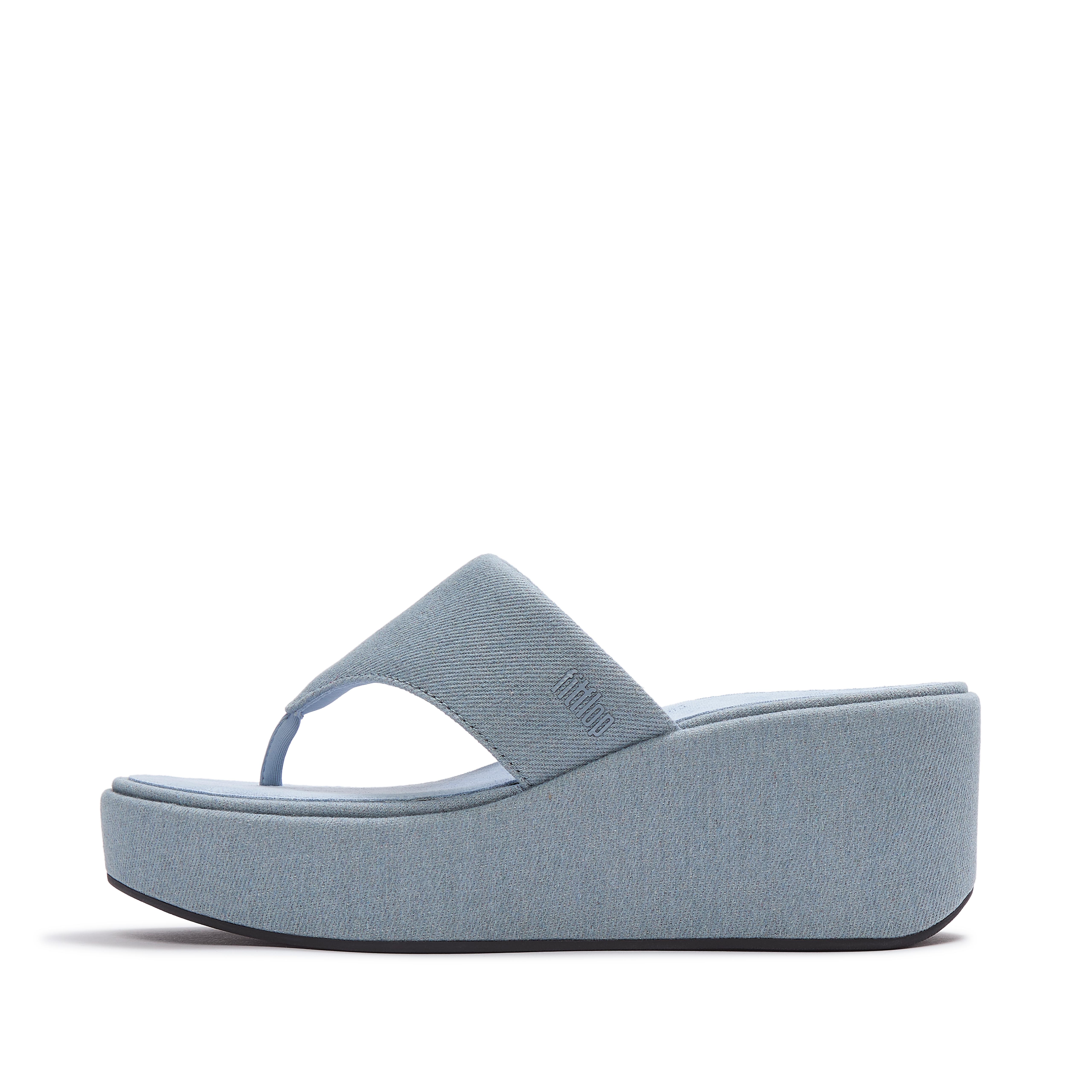 PLATFFORMS Denim Wedge Toe-Post Sandals Polyester-Cotton