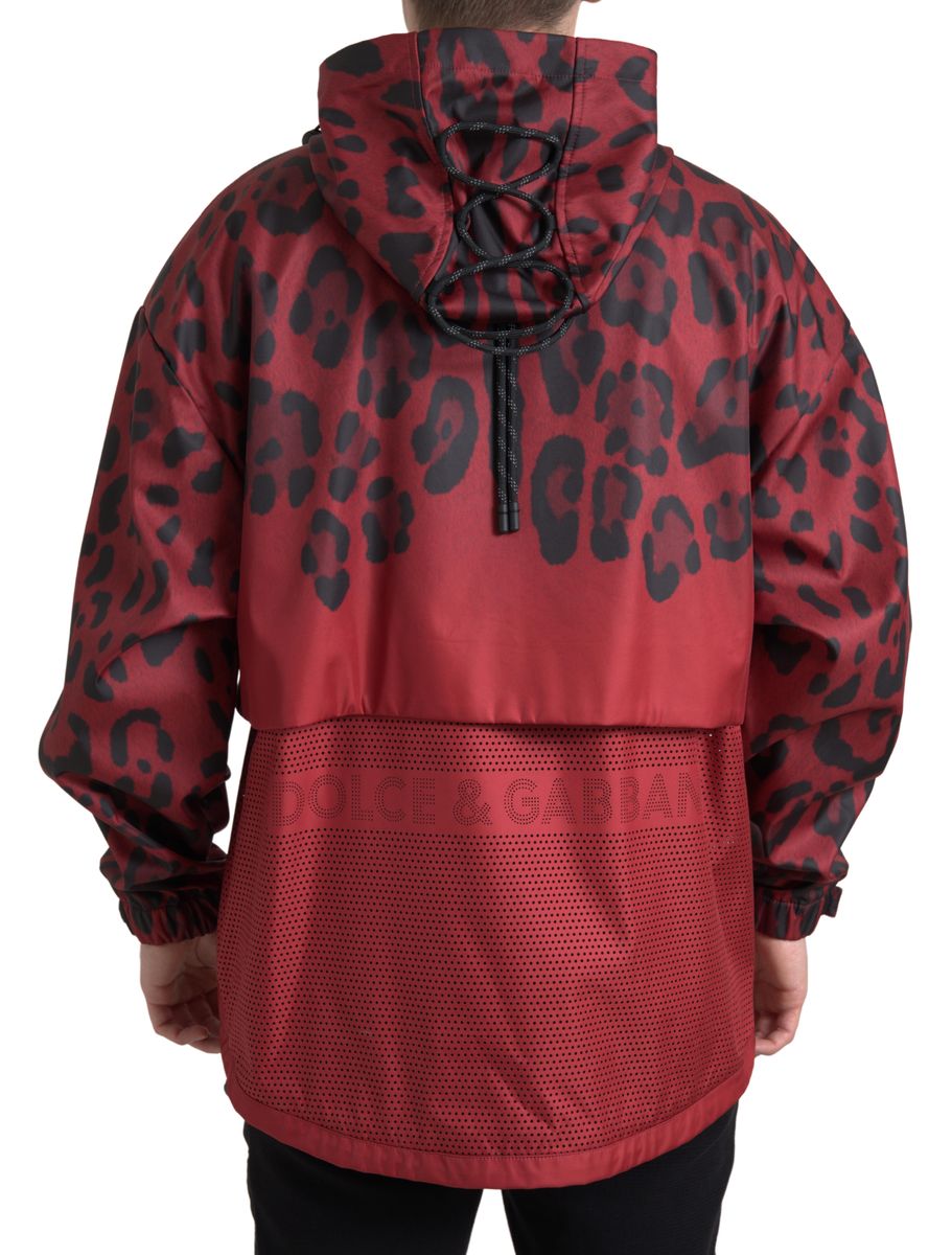 Leopard-Print Hooded Raincoat — Red