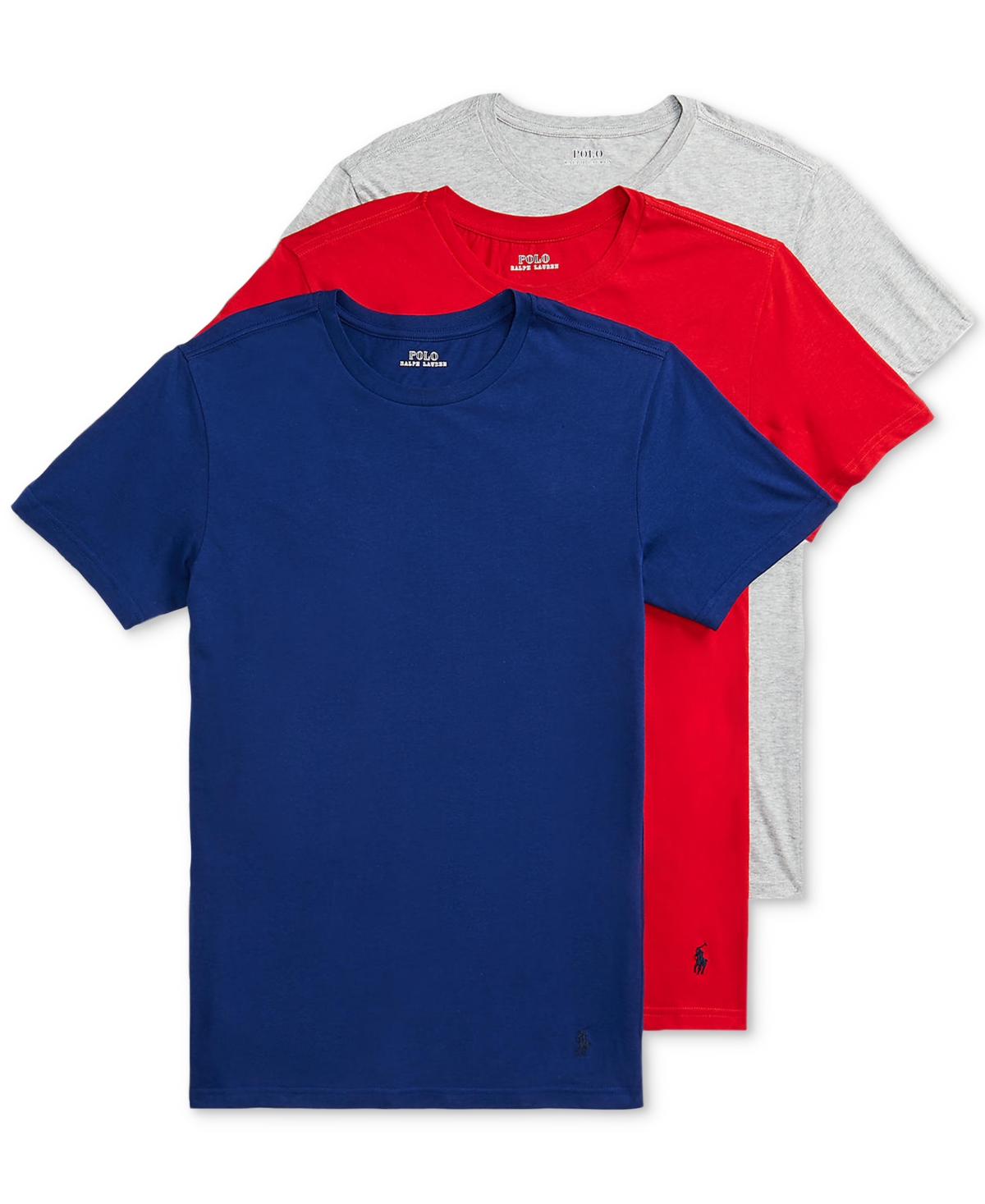 Men's 3-Pk. Slim-Fit Classic Cotton Crew Undershirts - Blue, Red, Grey