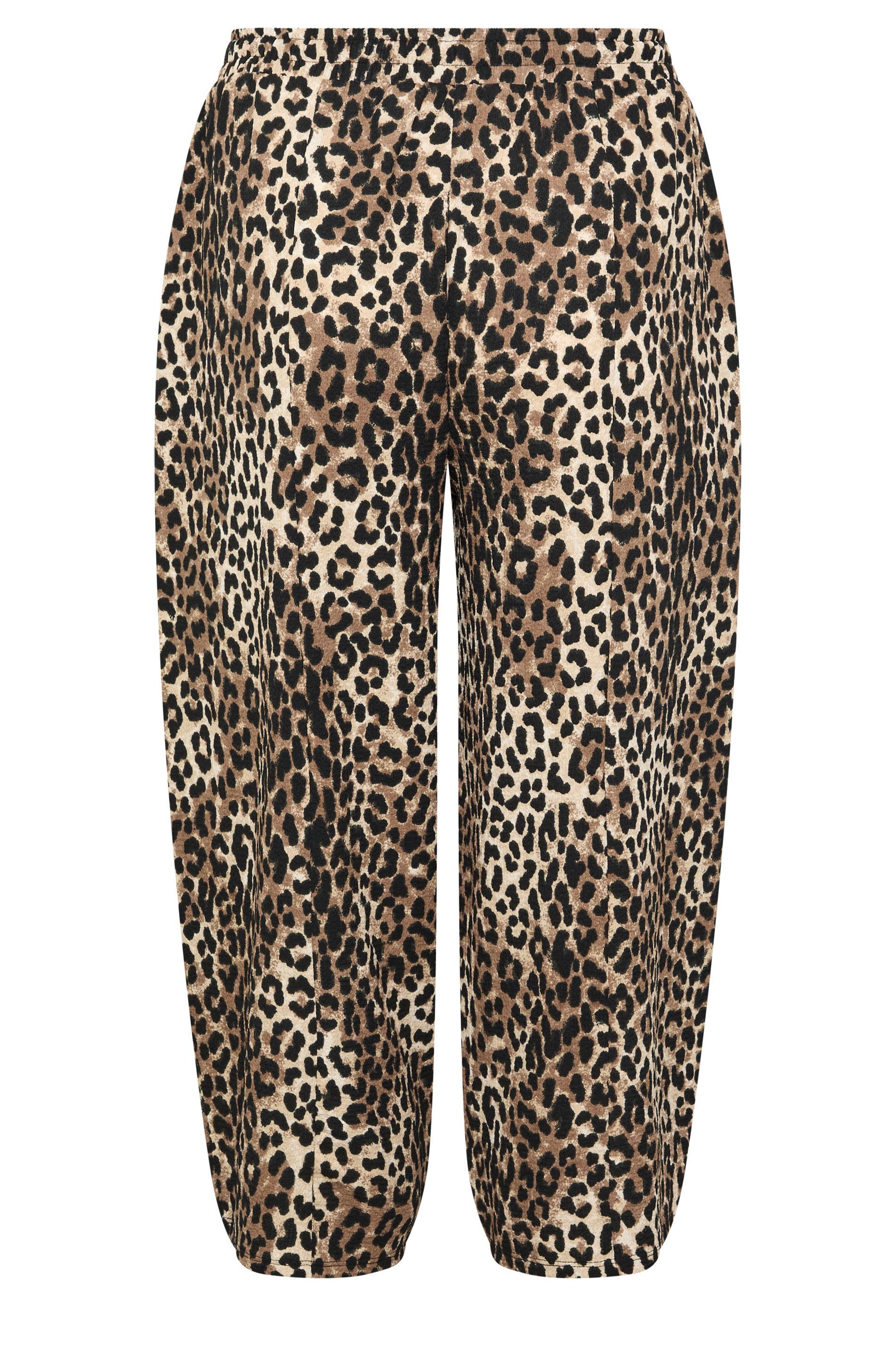 Yours Leopard Print Crinkle Barrel Trousers In Brown