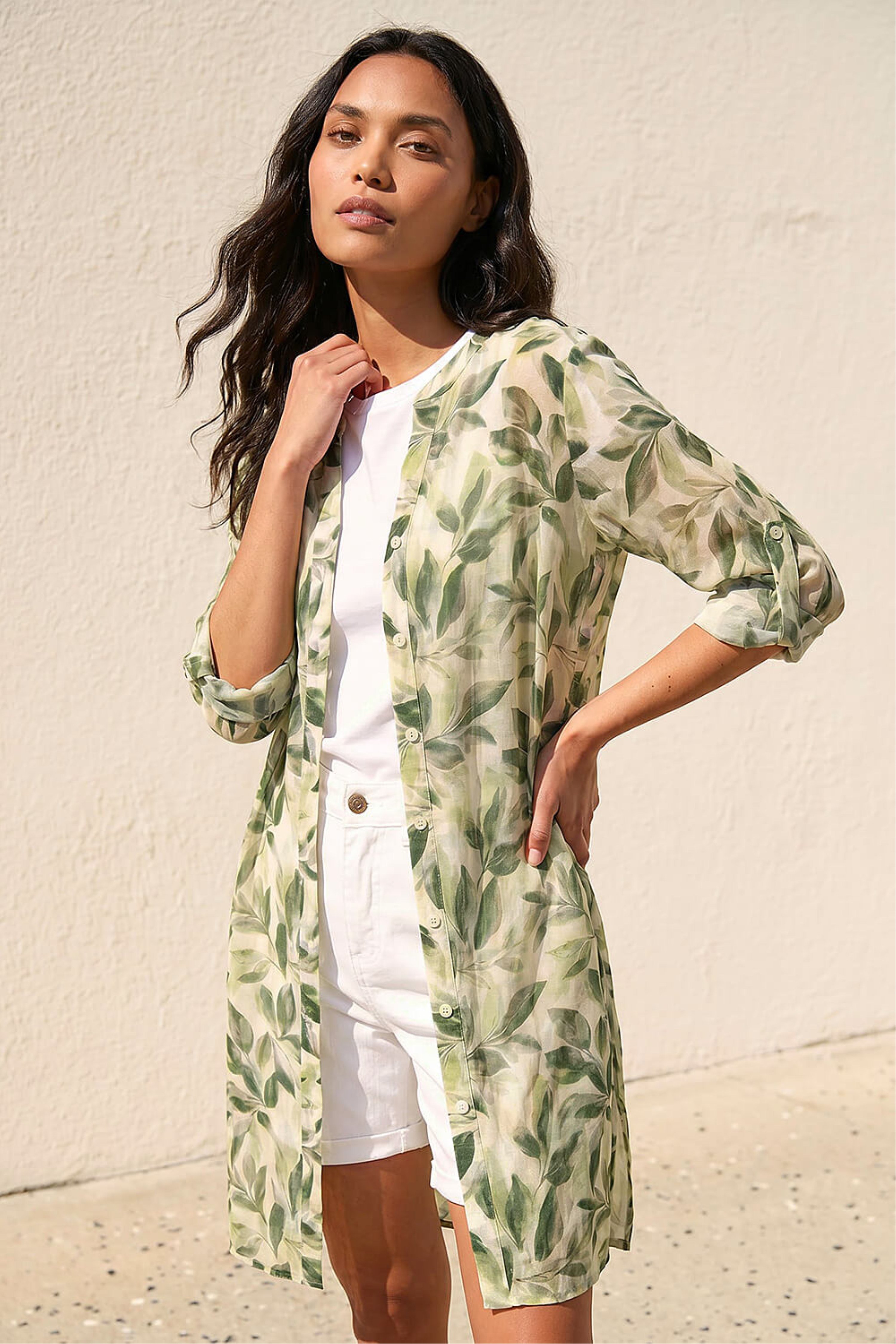 Roman Womens Floral Print Longline Blouse - Green