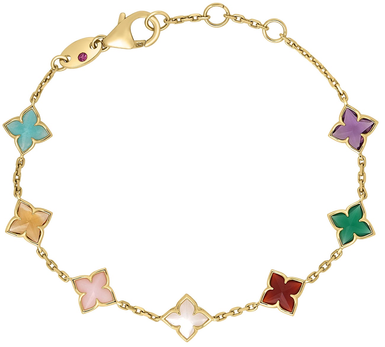 Venetian Princess Carnival Mixed Stones Flower Station Bracelet in 18K Yellow Gold