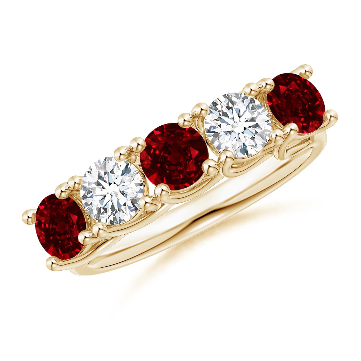 Angara 1.38 Carats Half Eternity Five Stone Ruby and Diamond Wedding Band in 18K Yellow Gold
