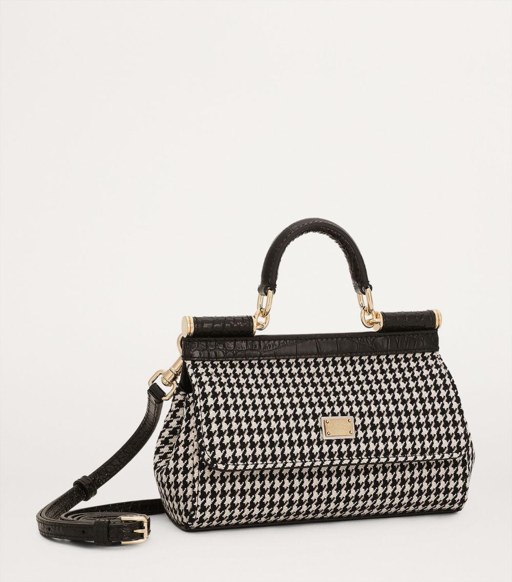 Small Houndstooth Sicily Top-Handle Bag