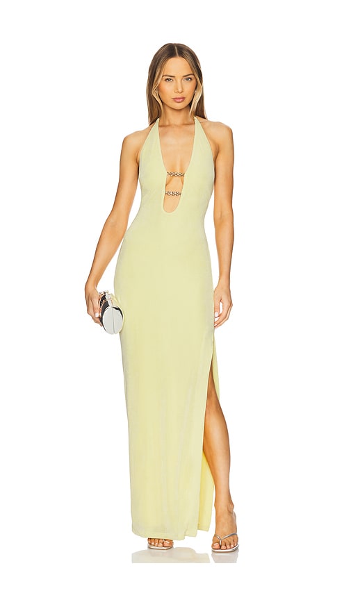 MISHA Yesenia Slinky Maxi Dress in Yellow. M. Also in