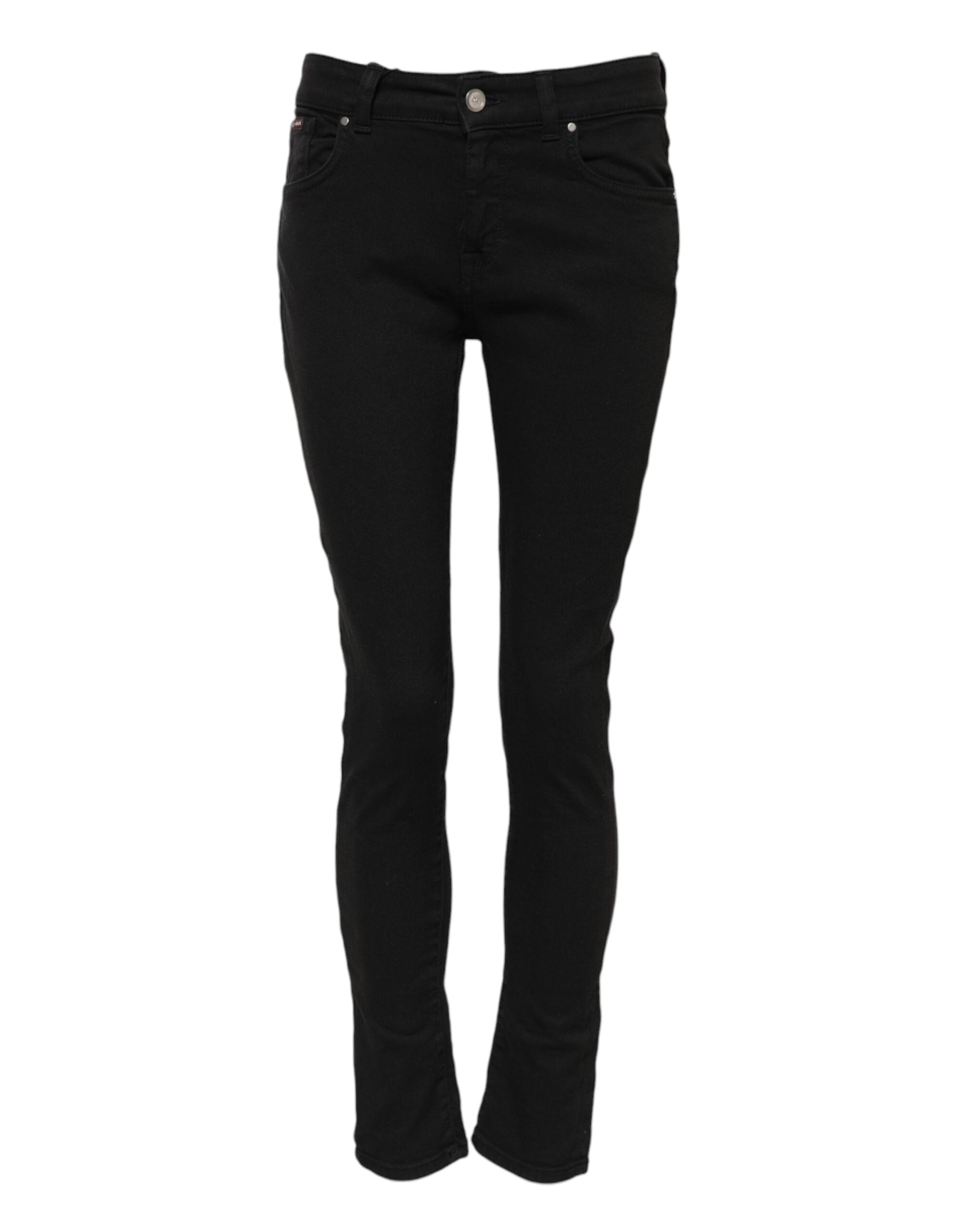 Skinny Mid-Waist Cotton Jeans — Black