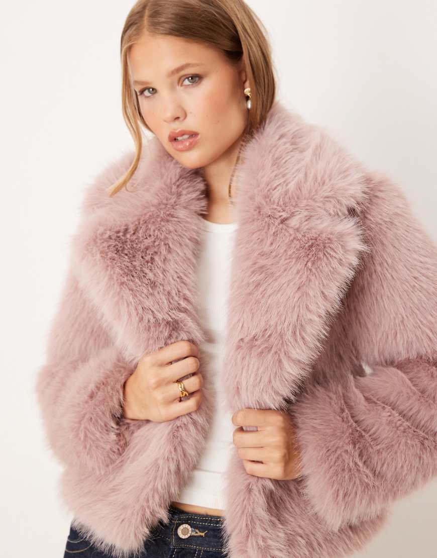 Faux fur shearling jacket with collar in pink