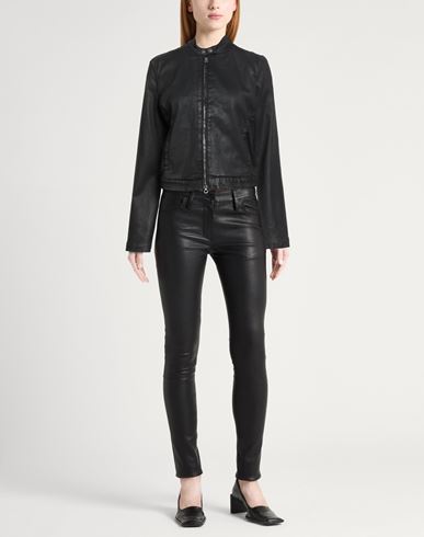 Woman Denim outerwear Black Size L Cotton, Polyester, Elastane