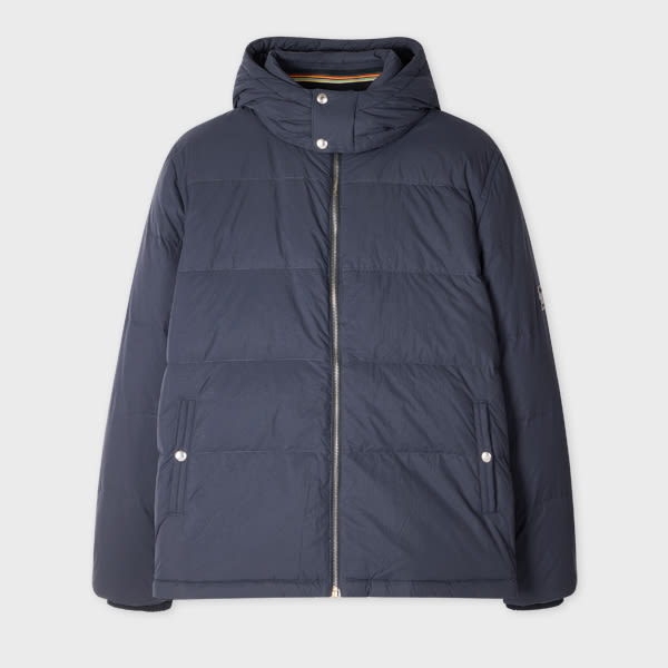 Navy Down Jacket with Detachable Hood Blue