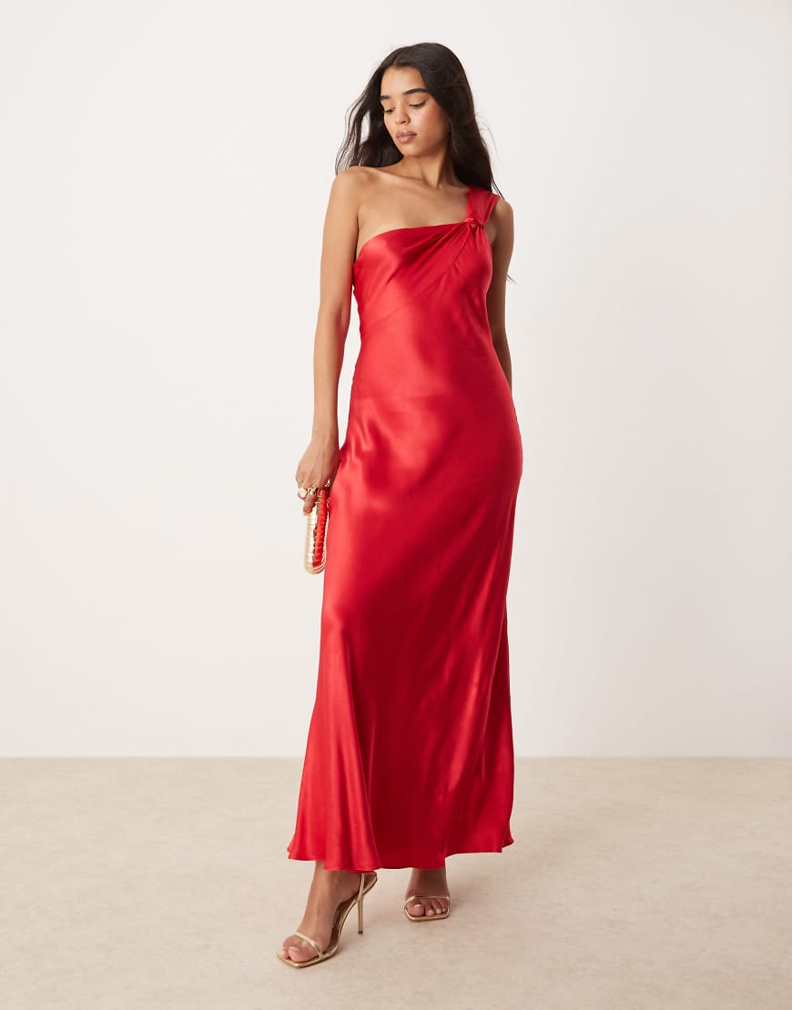 Ever New off shoulder satin midaxi dress in red