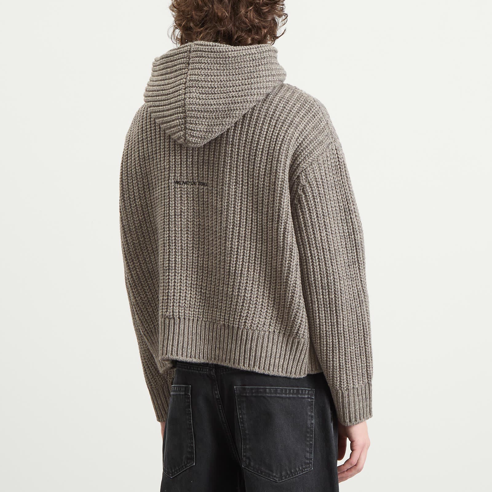 Men's Chunky Rib Knit Hoodie Grey Melange