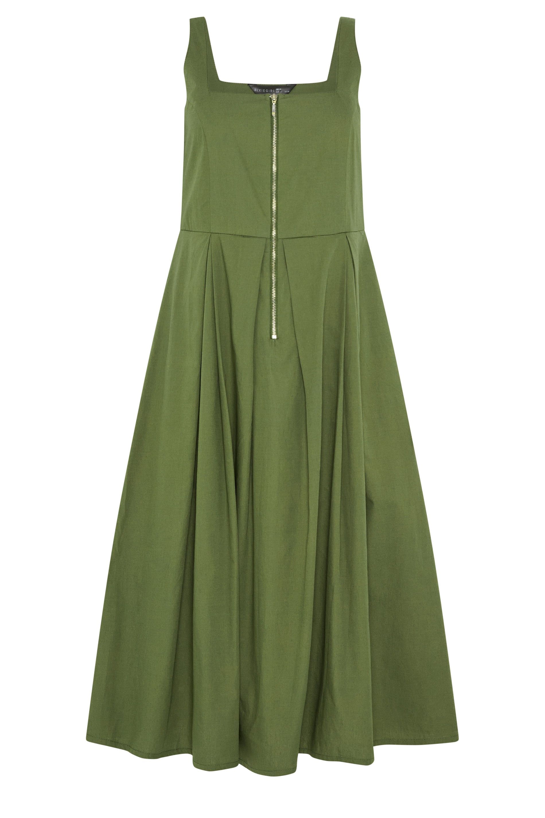PixieGirl Women's Petite Pleated Midi Dress in Olive