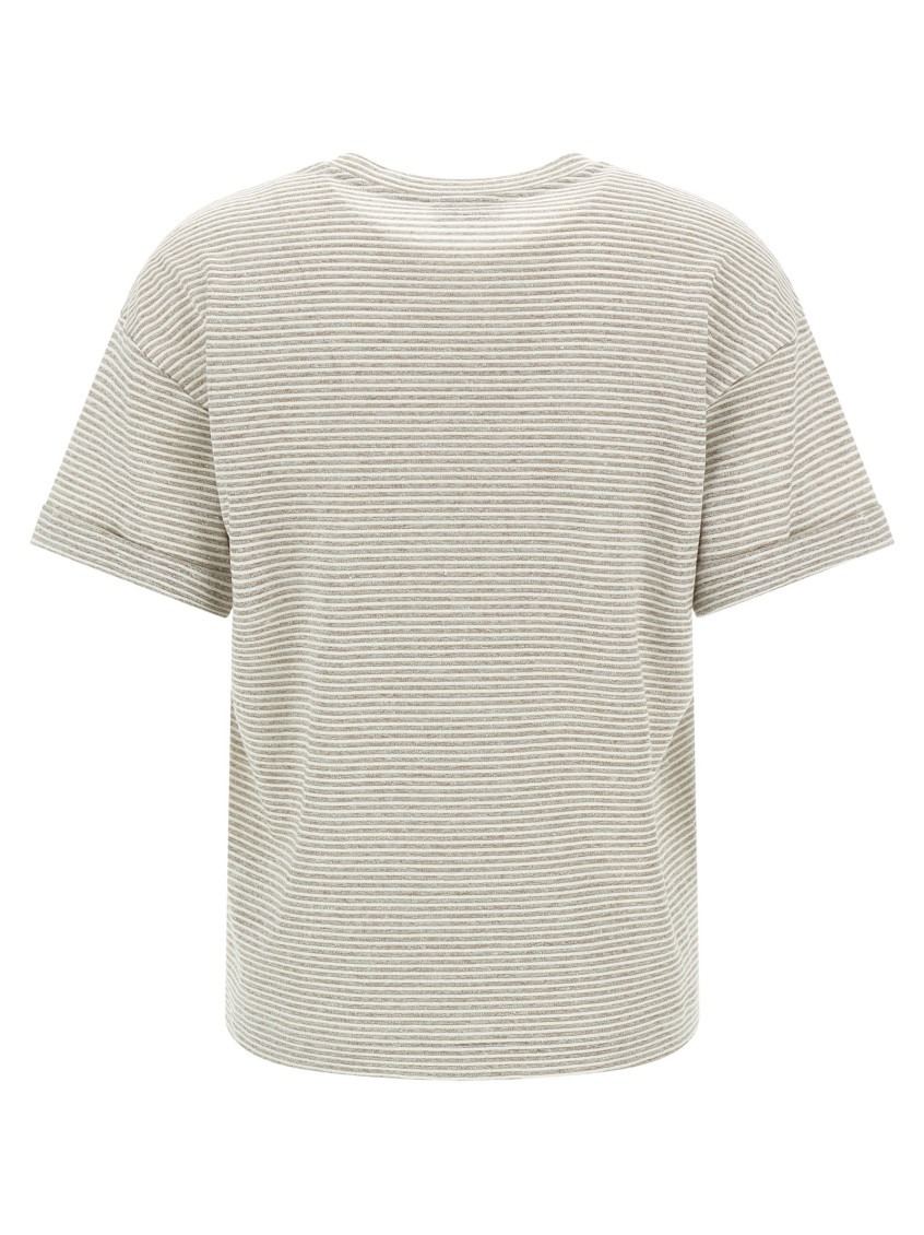 Striped Linen And Cotton T-Shirt With Luminous Yarns