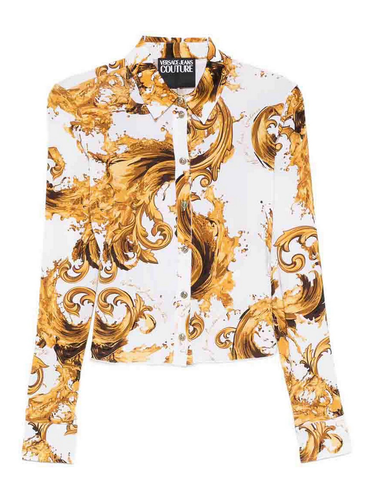 White shirt with gold baroque print