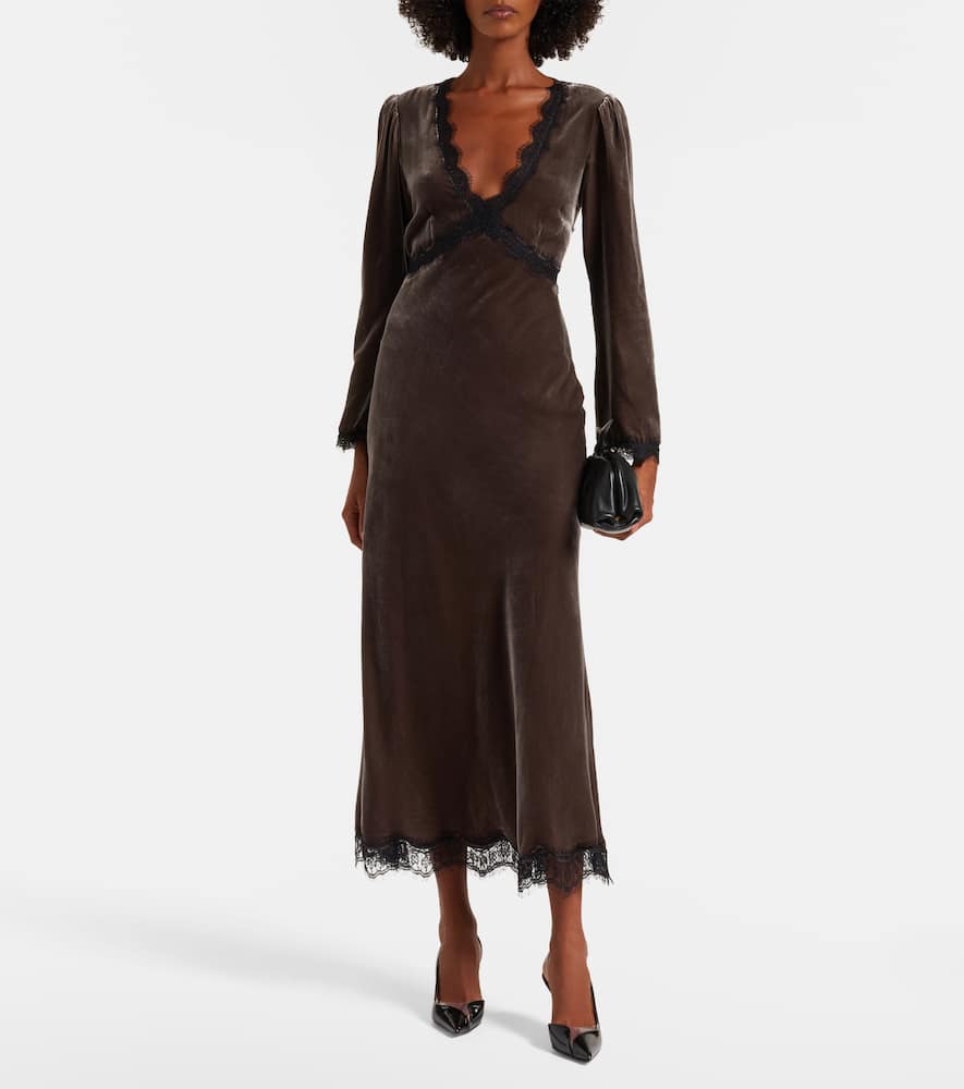 Alesha lace-trimmed velvet maxi dress