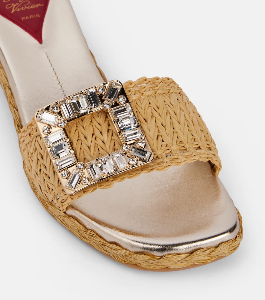 Roger Vivier Crystal-embellished raffia mules