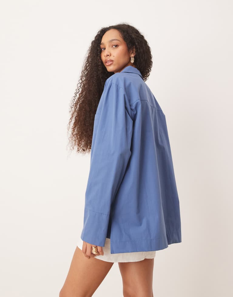 ASOS DESIGN Womens poplin collared patch pocket shirt in blue - Sky Blue