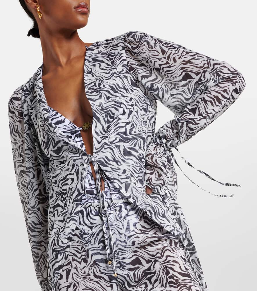 Zebra-print chiffon beach cover-up