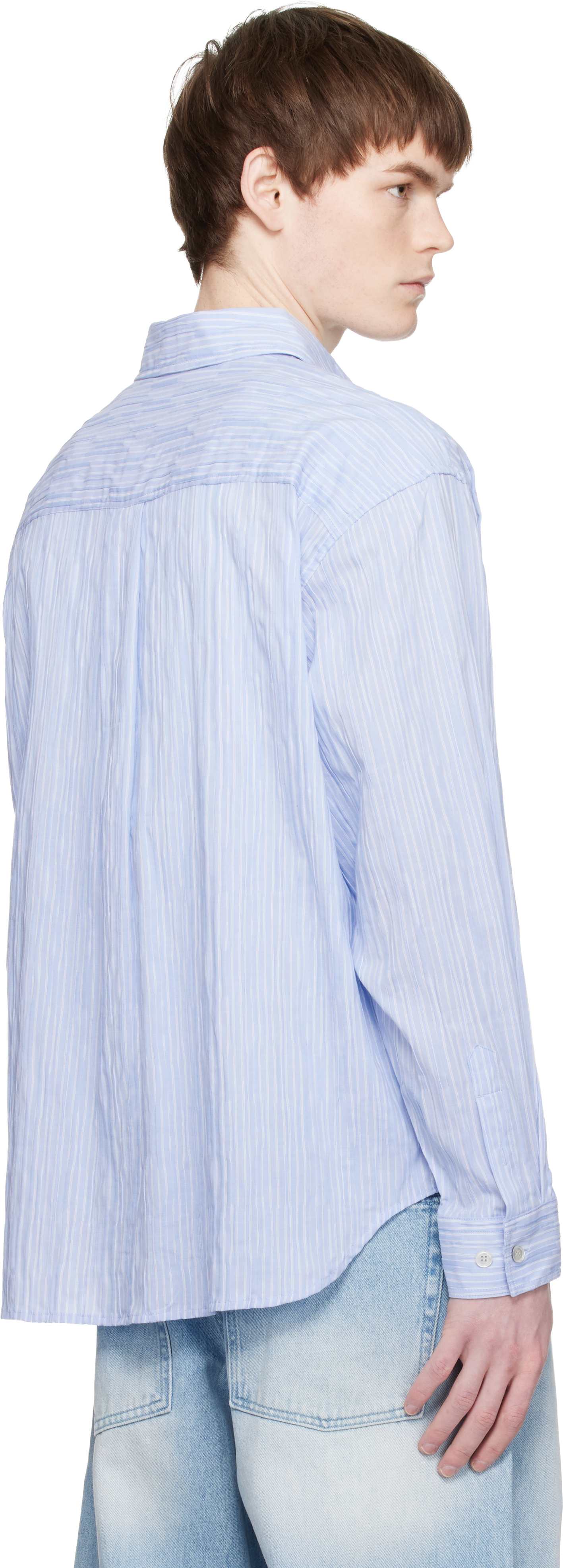 Blue Semi-Overfit Wrinkle Stripe Shirt