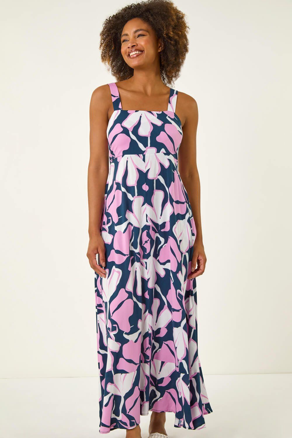 Roman Women's Floral Strappy Maxi Dress in Navy