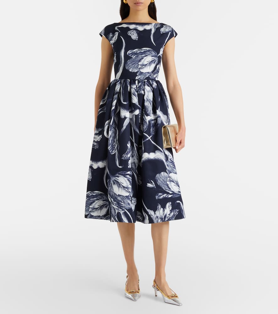 Floral cotton-blend faille midi dress