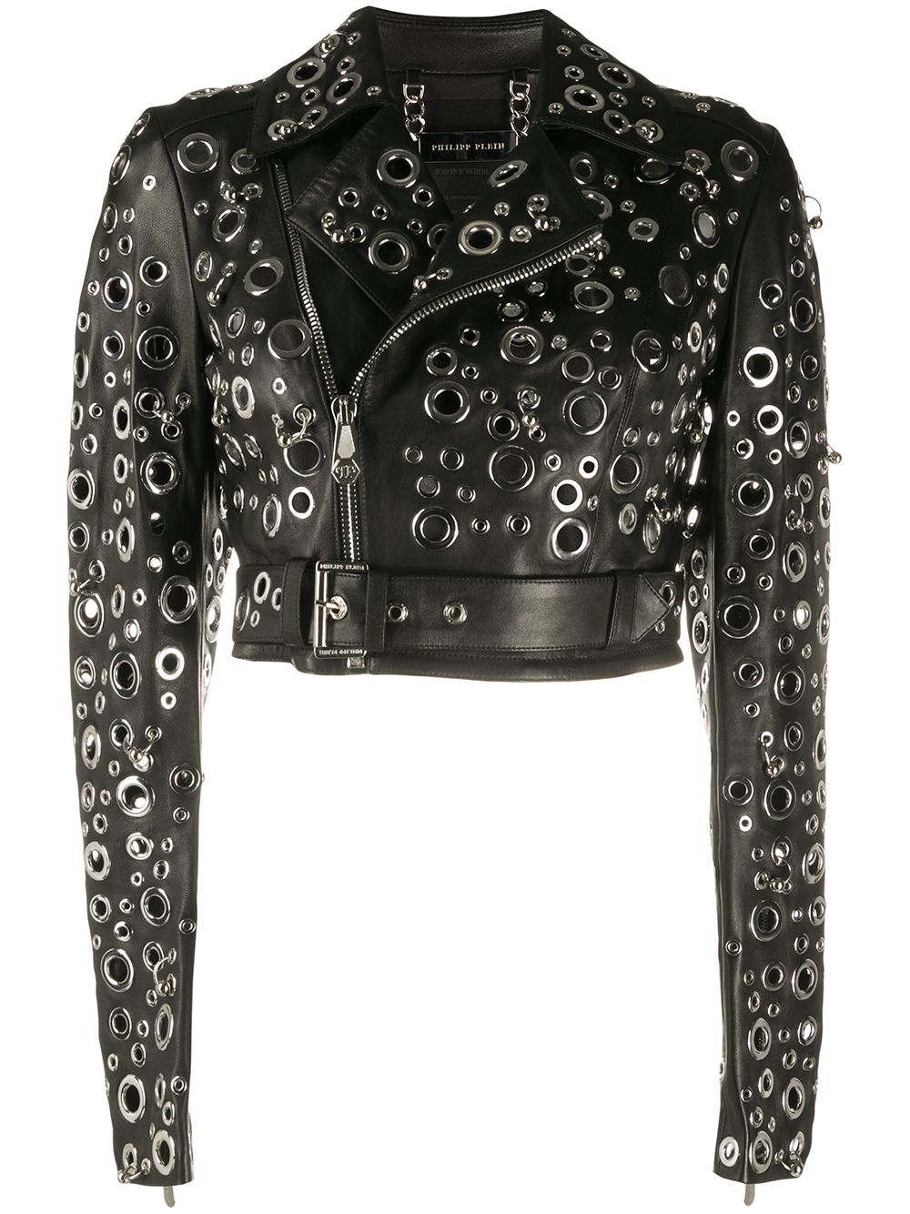 Eyelet embellished leather jacket - Black