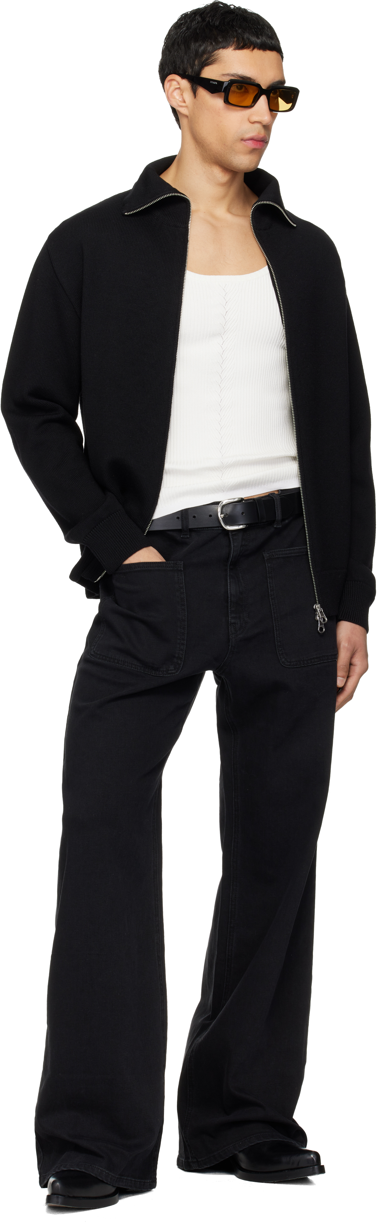 Black Zipped Wool Cardigan