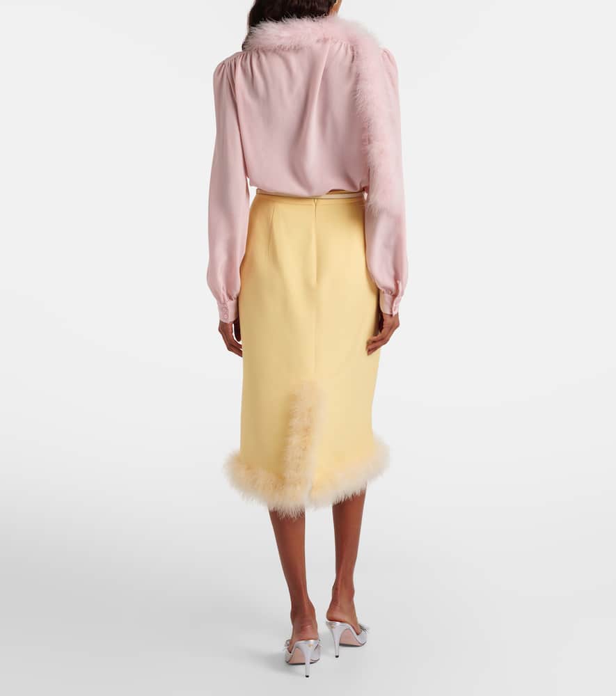 Crepe Couture feather-trimmed pencil skirt