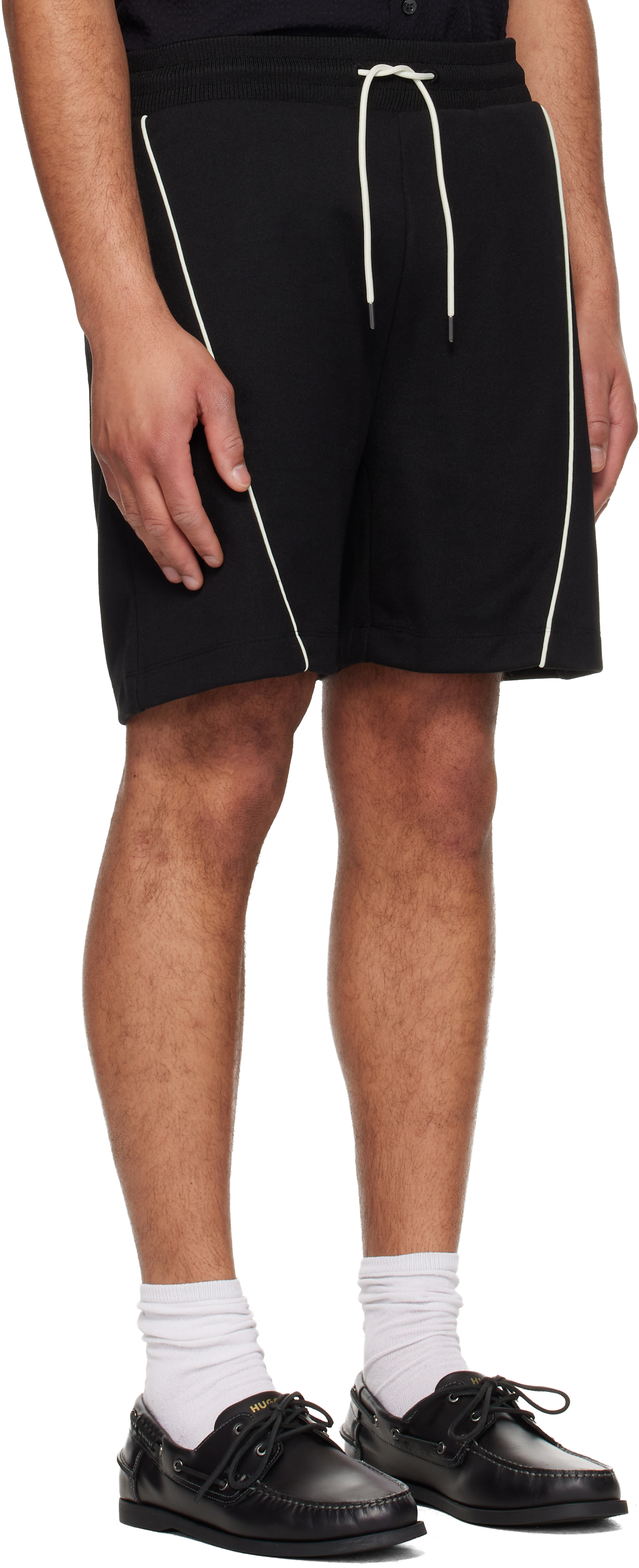 Black Embroidered Artwork Cotton-Blend Shorts