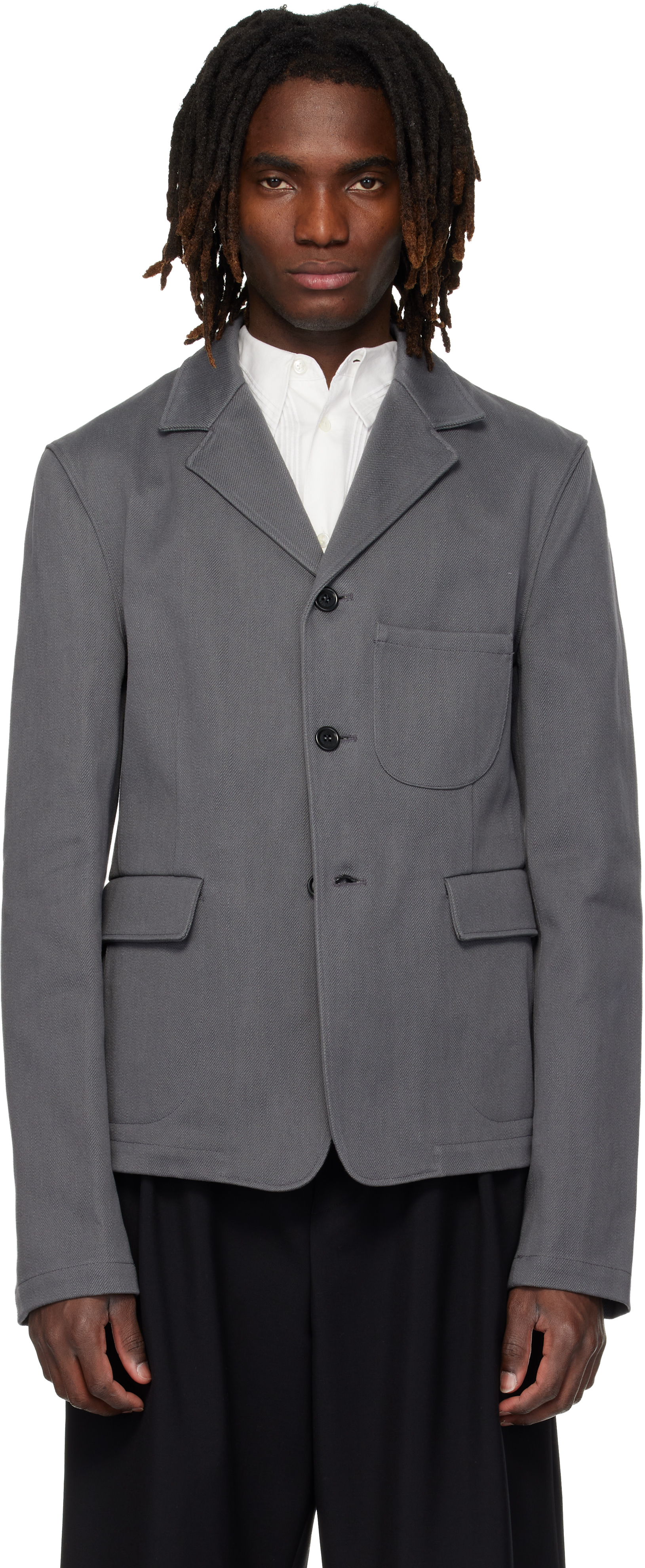 Gray Notched Lapel Denim Blazer