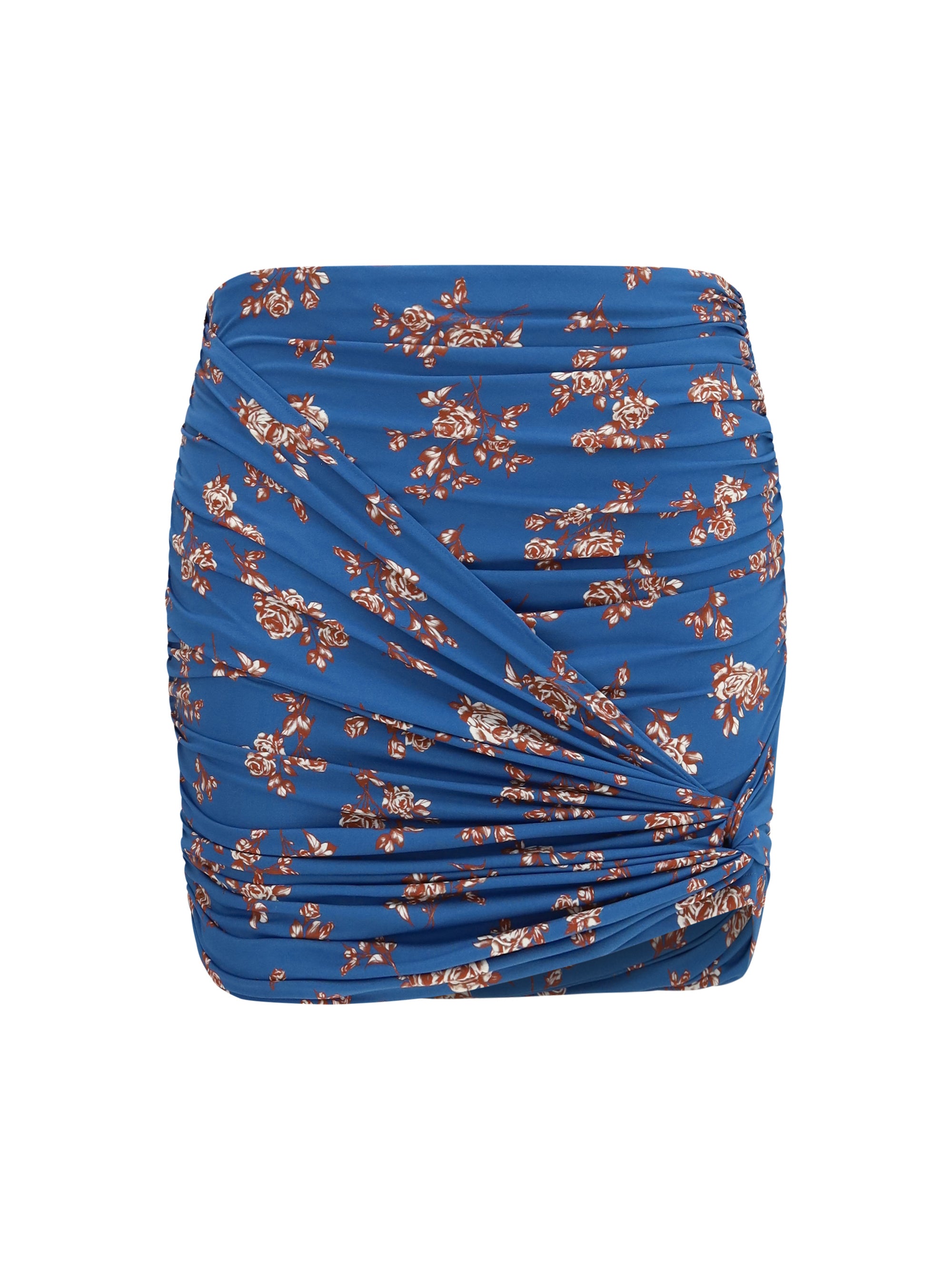 Draped Floral-Print Skirt — Blue