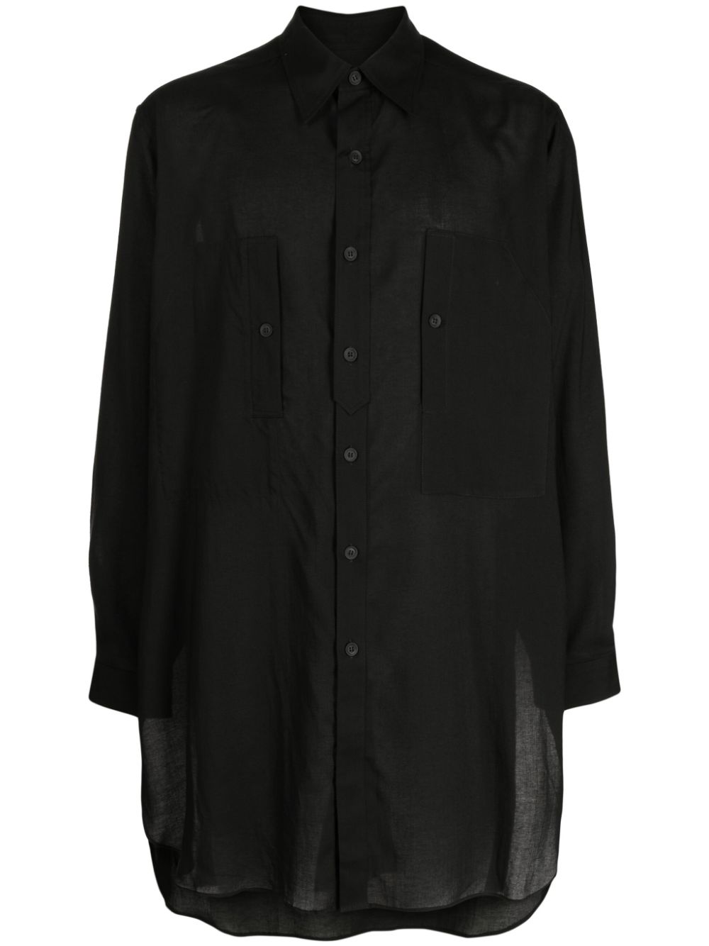 Pointed-collar long-length shirt - Black