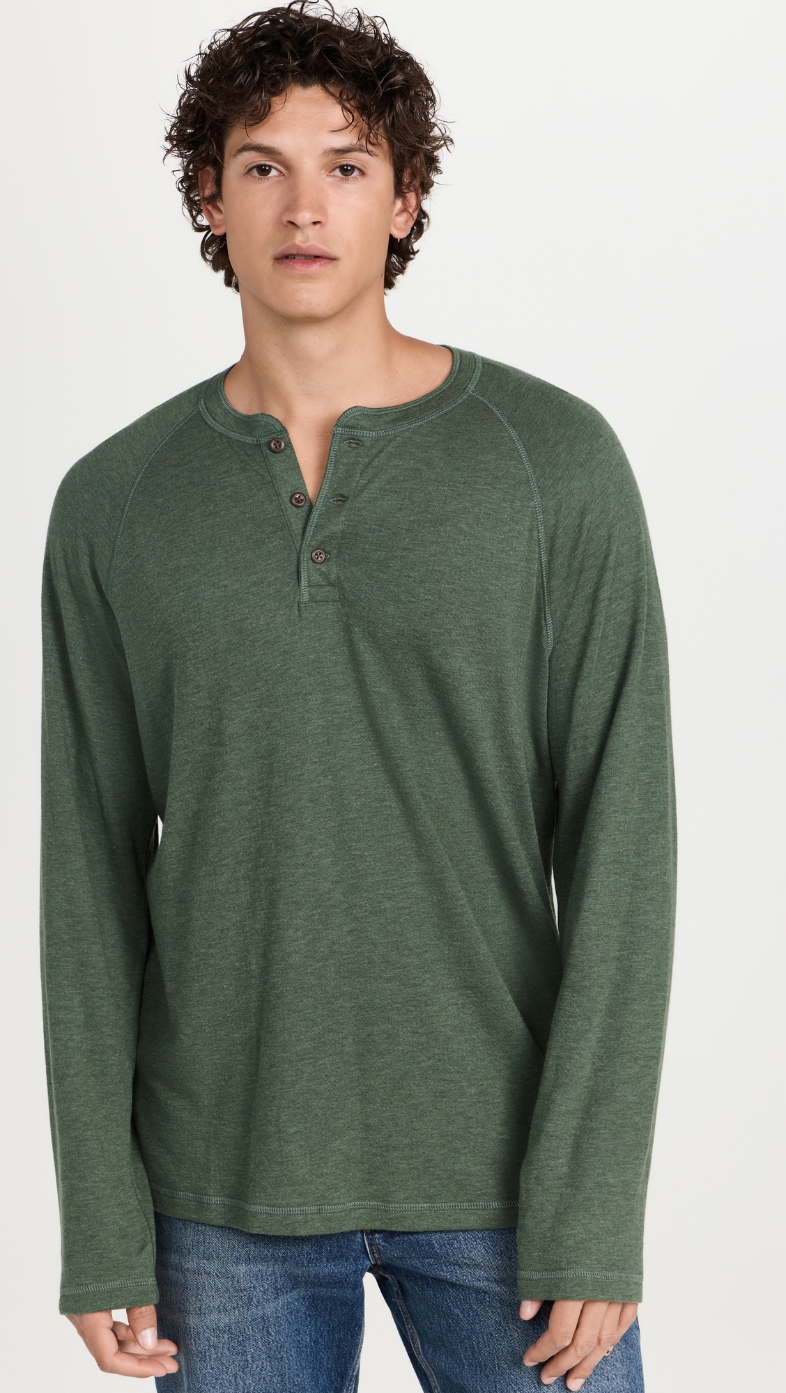 Cloud Long Sleeve Henley Deep Fern Heather 