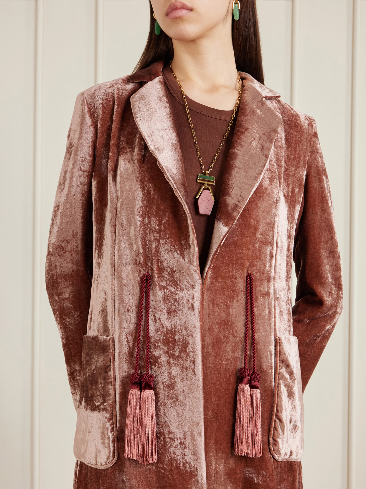 Tasseled Velvet Coat - Pink