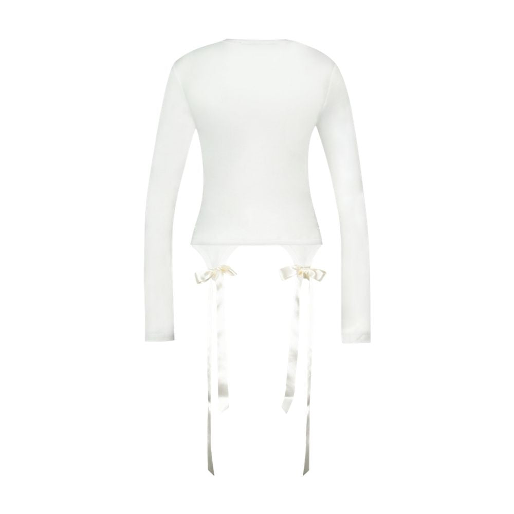 Bow-Tail Long Sleeve T-Shirt — White