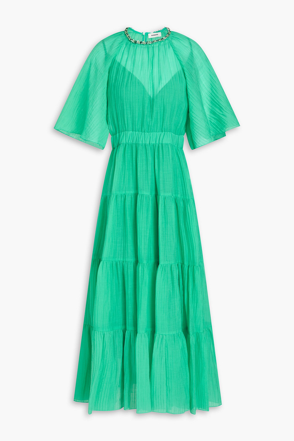 Tiered crystal-embellished Lyocell-blend midi dress