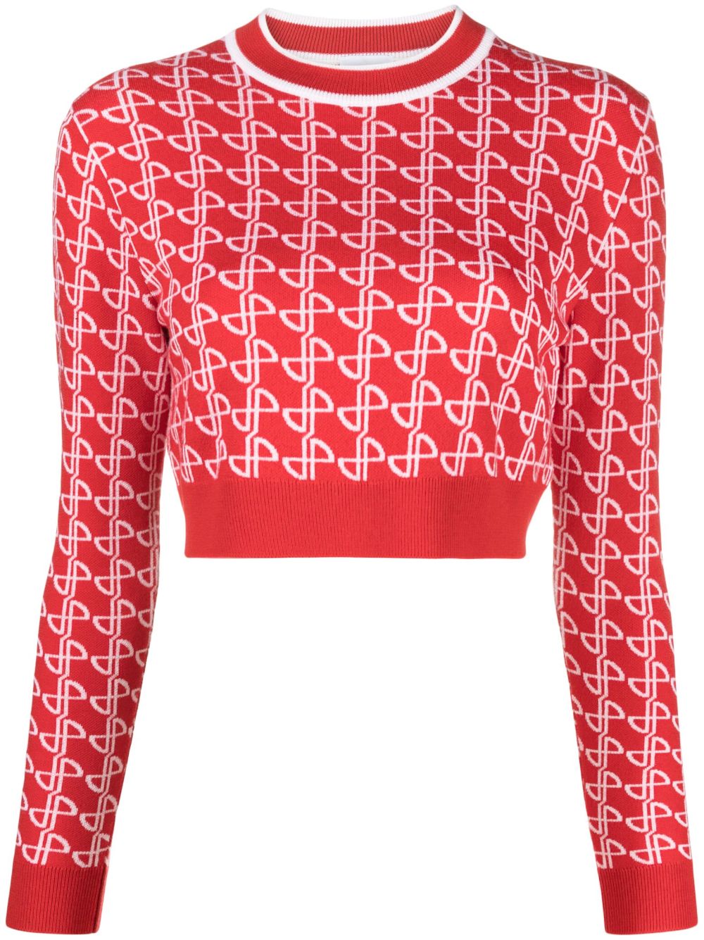 Logo-jacquard merino wool jumper - Red
