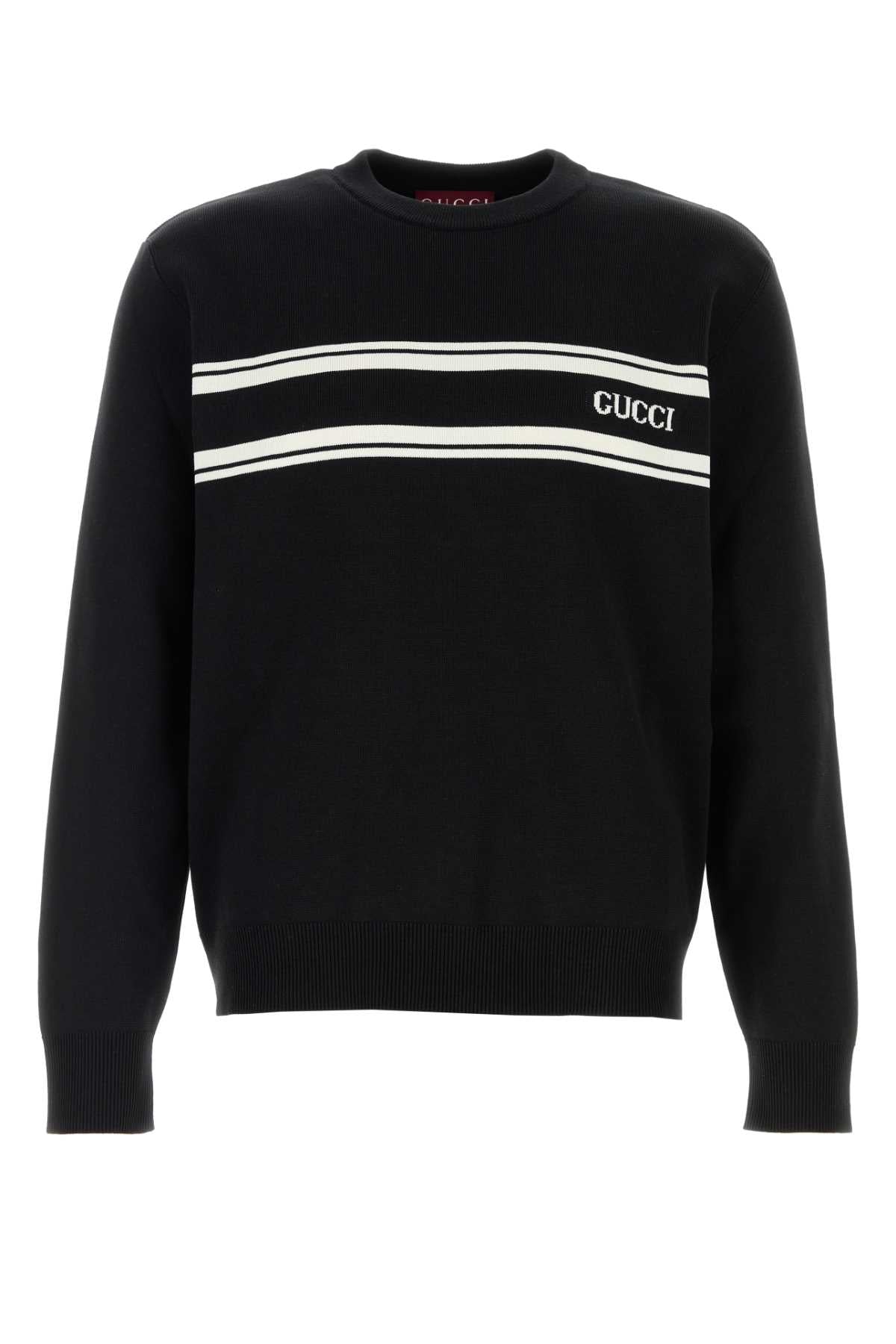 Logo-Striped Wool Mix Sweater — Black