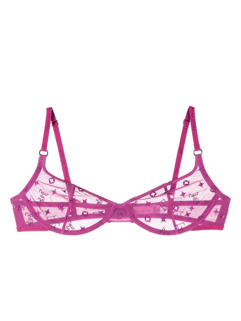 Monogram-embroidered balconette bra - Purple