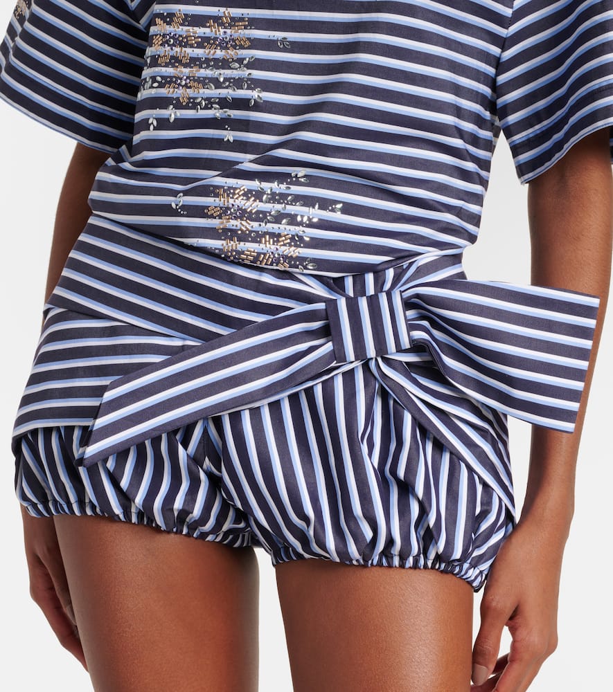 Bow-detail striped cotton shorts