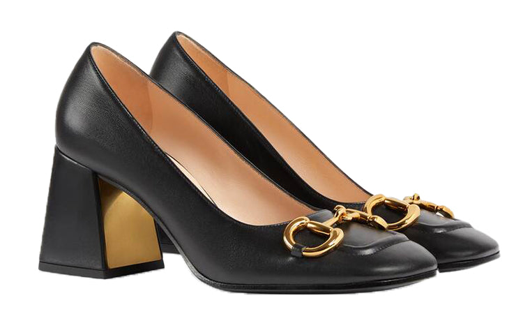 (WMNS) Mid-heel Pump with Horsebit 'Black Leather'