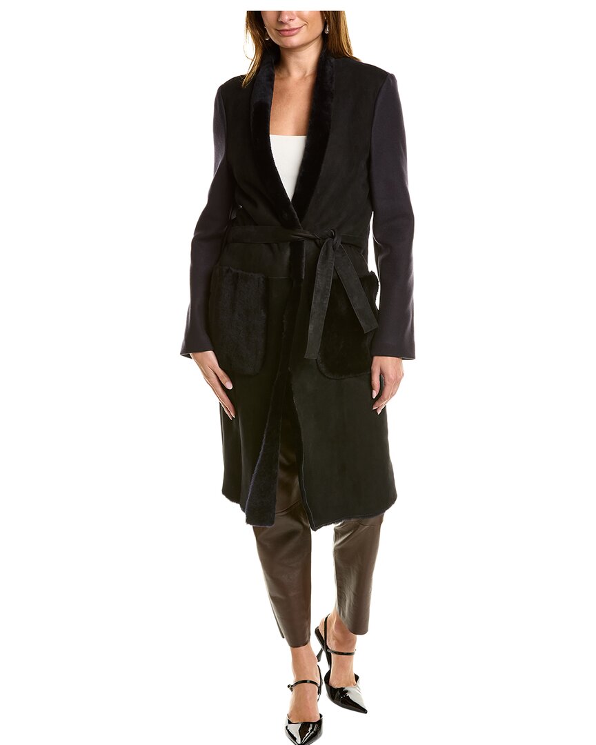 Leather-Trim Wool Coat