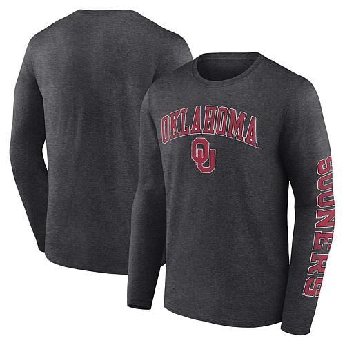 Men's Fanatics Heather Charcoal Oklahoma Sooners Distressed Arch Over Logo Long Sleeve T-Shi