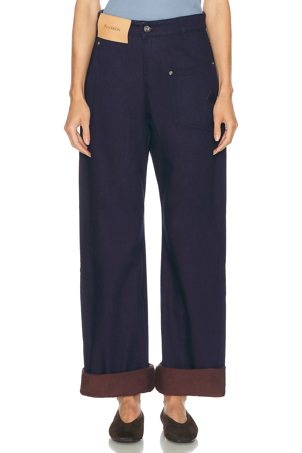 Jw Anderson Workwear' Cotton Pants With Blue Twisted Leg